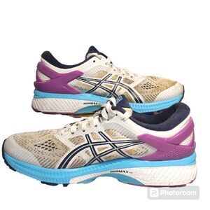 Asics Women's Gel Kayano 26 White Purple Walking Running Sneakers Sz 9.5